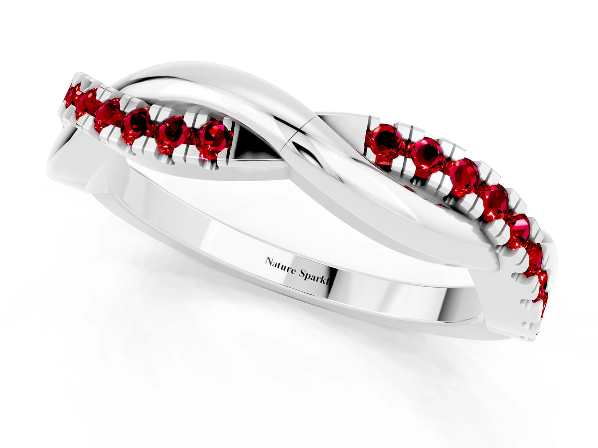 Round Ruby Twisted Infinity Band in White gold with Prong Setting_1