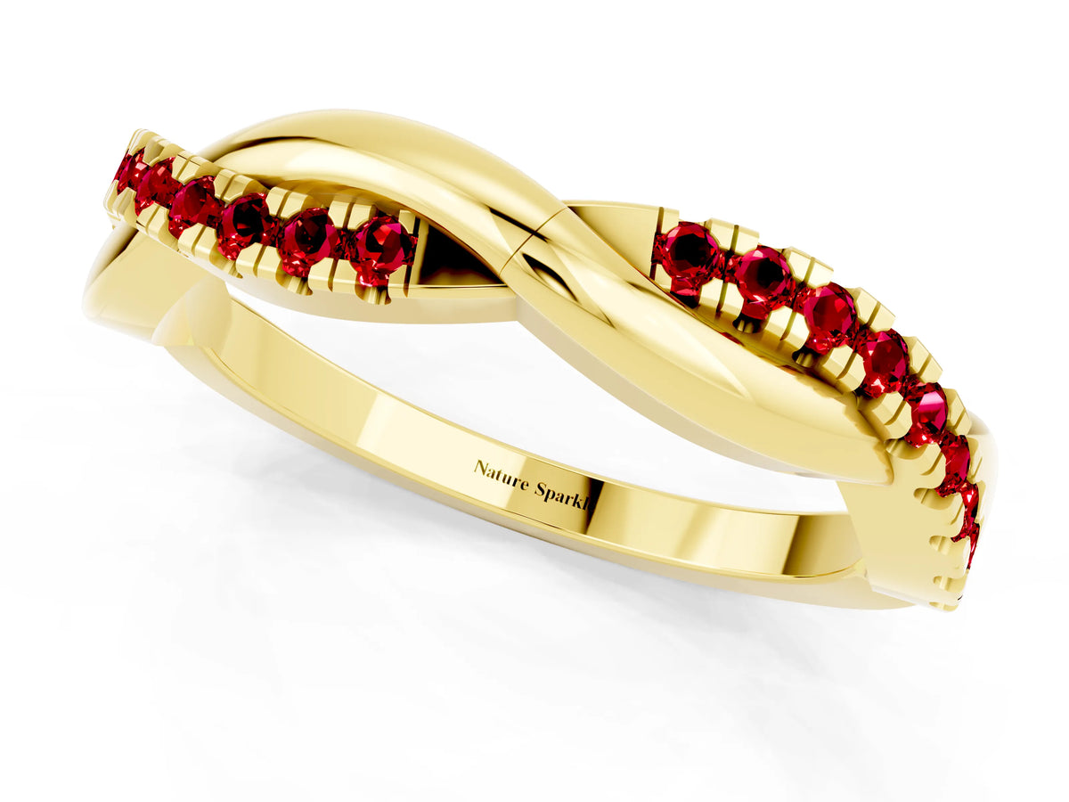 Round Ruby Twisted Infinity Band in Yellow gold with Prong Setting_1