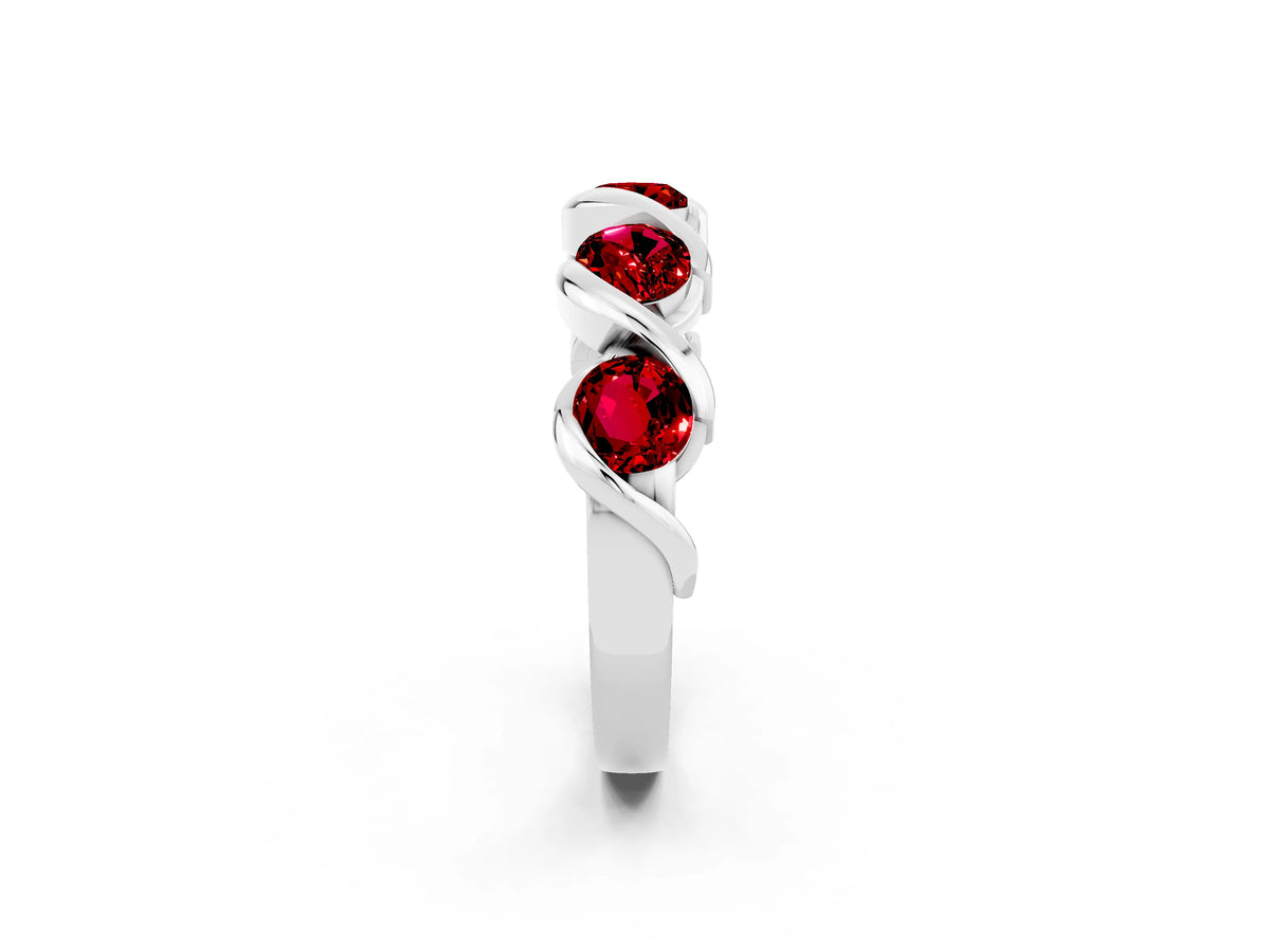 Round Ruby Wave Band in Platinum with Channel Setting and Shared Prongs_2