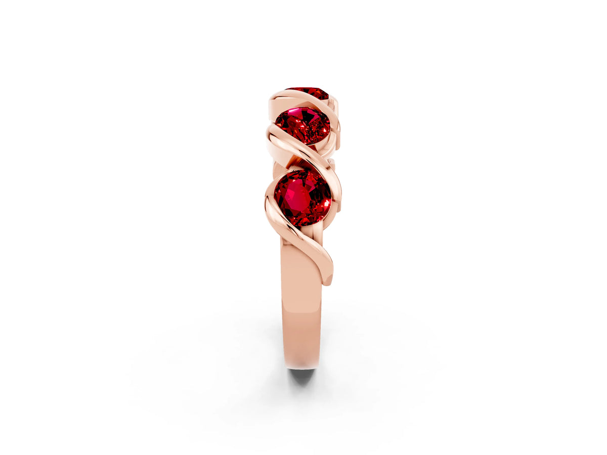 Round Ruby Wave Band in Rose gold with Channel Setting and Shared Prongs_2