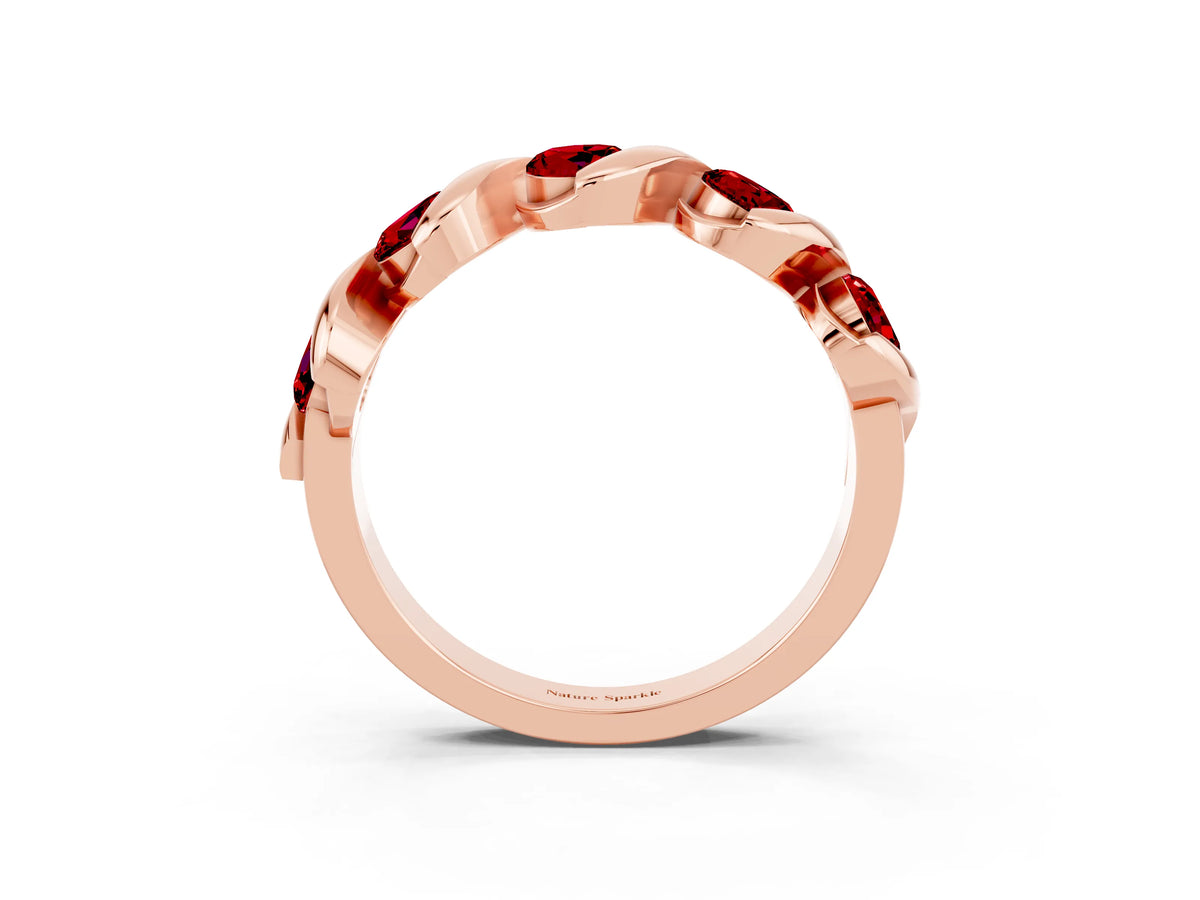 Round Ruby Wave Band in Rose gold with Channel Setting and Shared Prongs_3