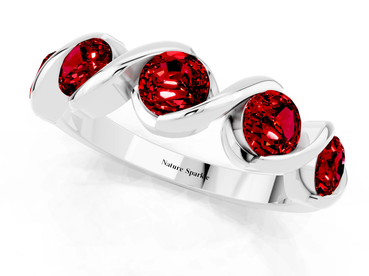 Round Ruby Wave Band in White gold with Channel Setting and Shared Prongs_1