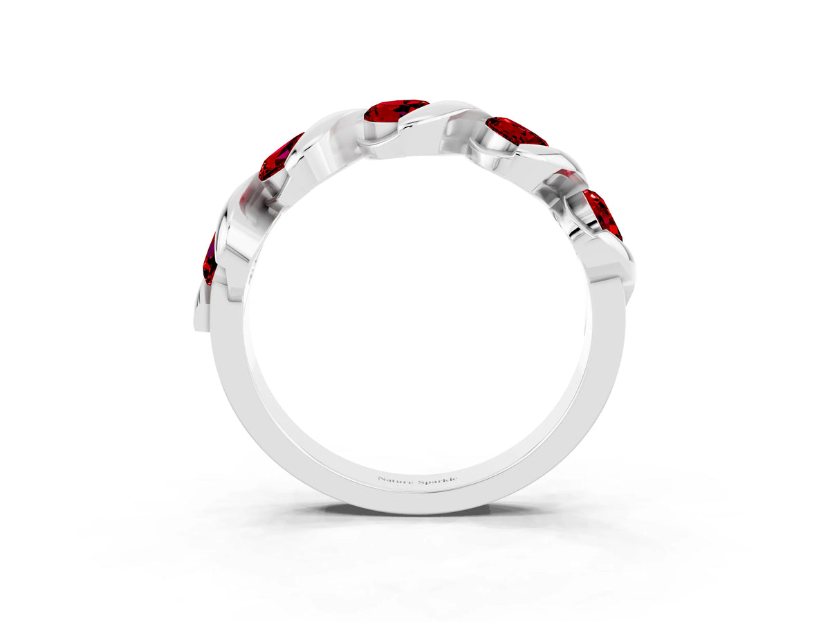Round Ruby Wave Band in White gold with Channel Setting and Shared Prongs_3