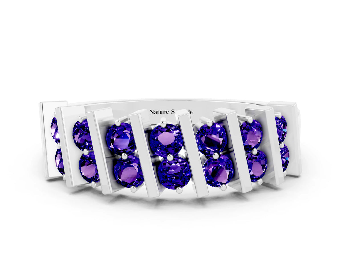 Round Tanzanite Anniversary Band in White gold with Channel Setting and Vertical Prongs