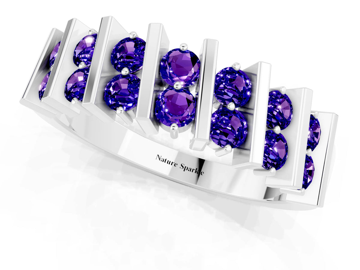 Round Tanzanite Anniversary Band in White gold with Channel Setting and Vertical Prongs_1