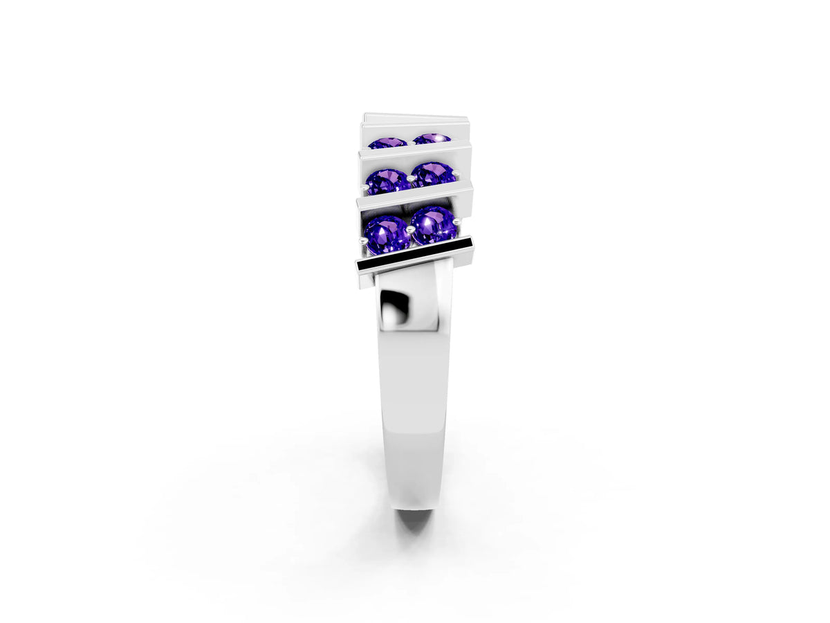 Round Tanzanite Anniversary Band in White gold with Channel Setting and Vertical Prongs_2