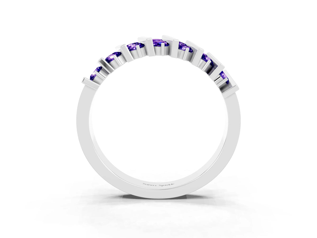 Round Tanzanite Anniversary Band in White gold with Channel Setting and Vertical Prongs_3