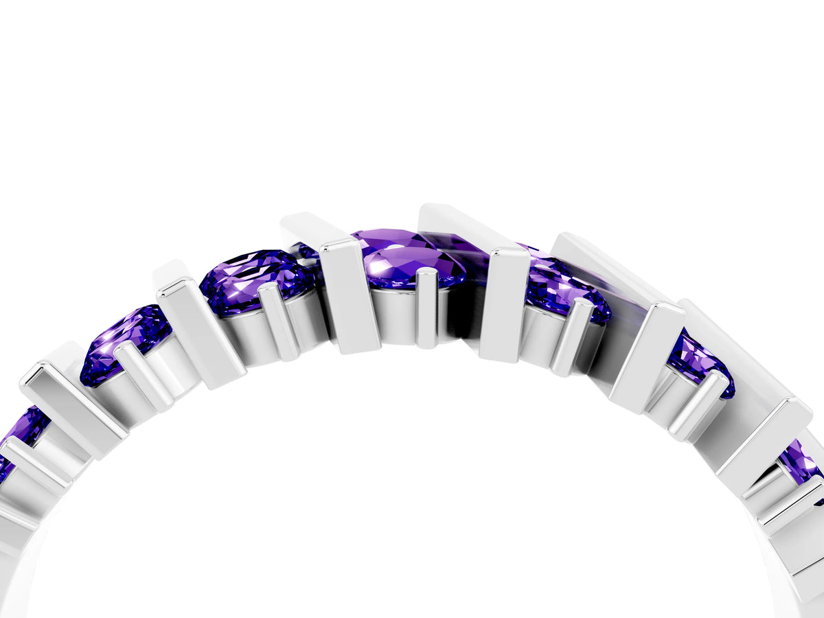 Round Tanzanite Anniversary Band in White gold with Channel Setting and Vertical Prongs_4