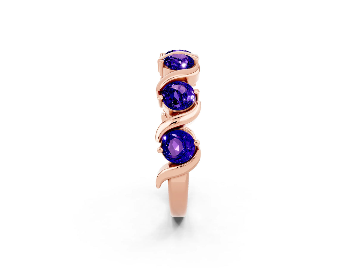 Round Tanzanite Half Eternity Band in Rose gold with Wave Prong Setting_2