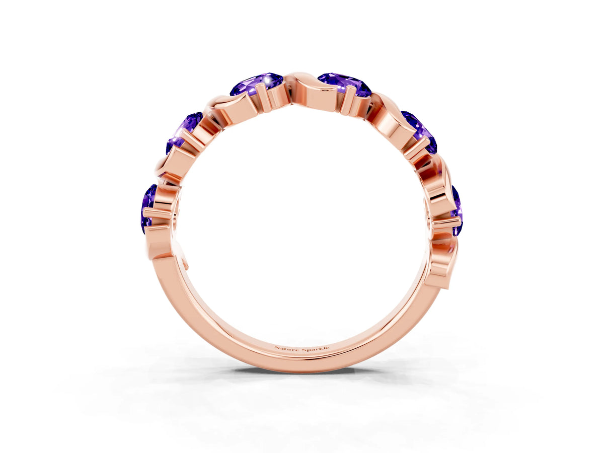 Round Tanzanite Half Eternity Band in Rose gold with Wave Prong Setting_3