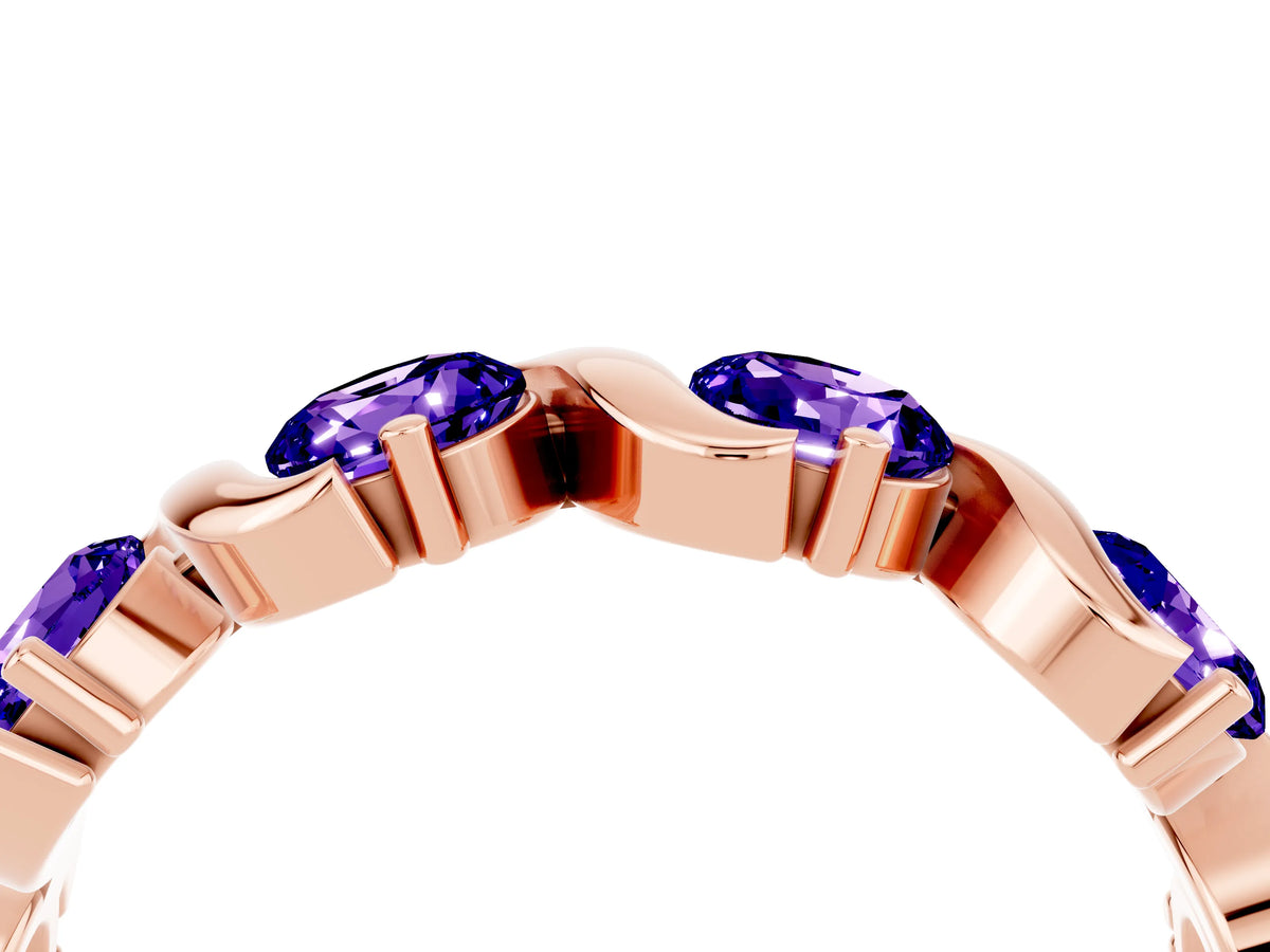 Round Tanzanite Half Eternity Band in Rose gold with Wave Prong Setting_4