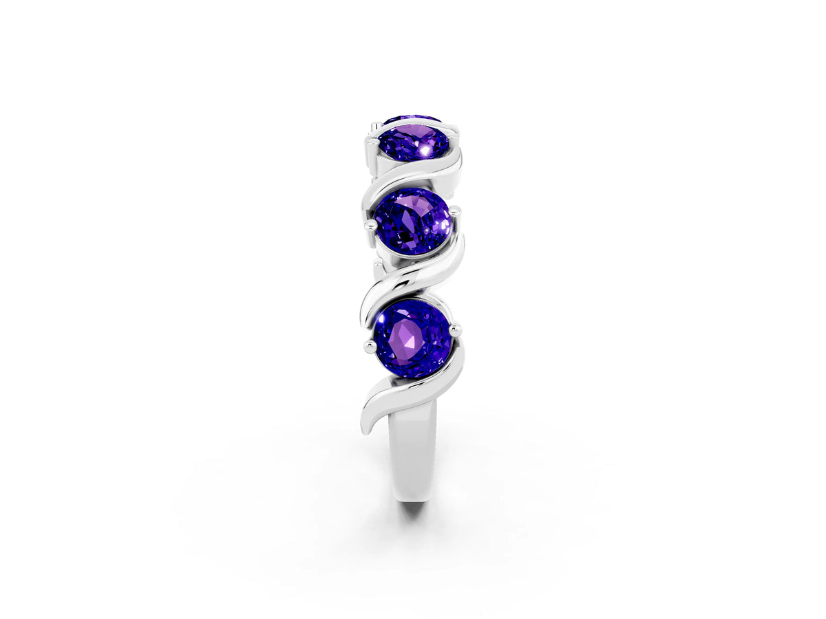 Round Tanzanite Half Eternity Band in Silver with Wave Prong Setting_2