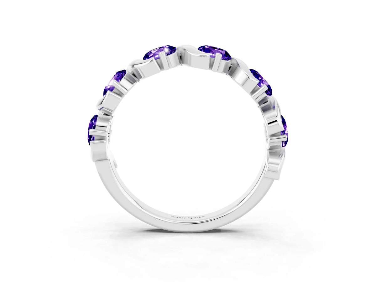 Round Tanzanite Half Eternity Band in Silver with Wave Prong Setting_3