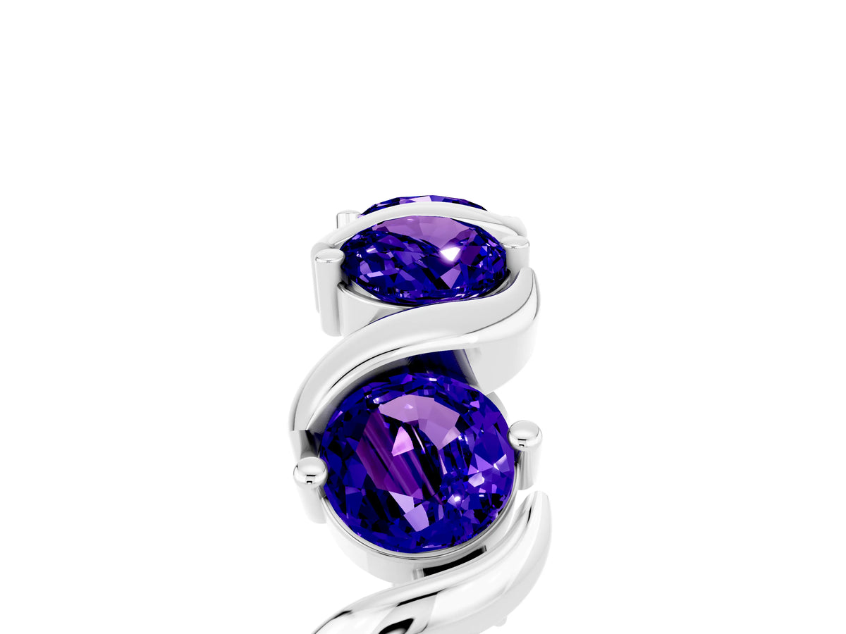 Round Tanzanite Half Eternity Band in Silver with Wave Prong Setting_5
