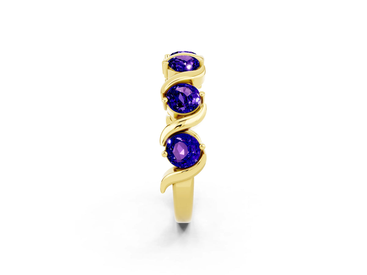 Round Tanzanite Half Eternity Band in Yellow gold with Wave Prong Setting_2