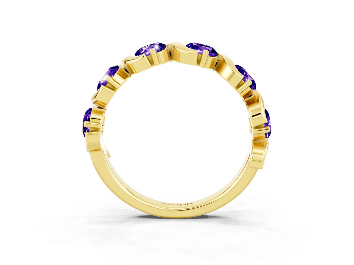 Round Tanzanite Half Eternity Band in Yellow gold with Wave Prong Setting_3