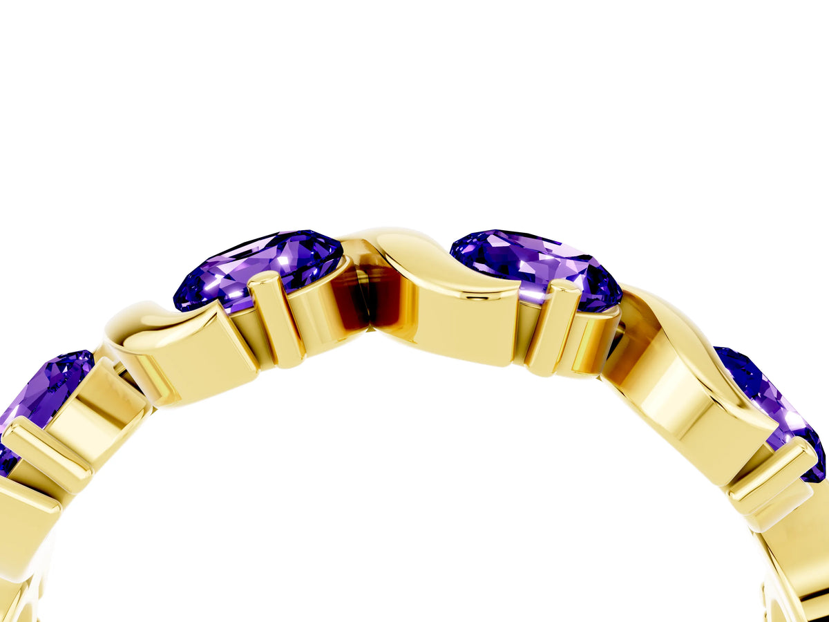 Round Tanzanite Half Eternity Band in Yellow gold with Wave Prong Setting_4