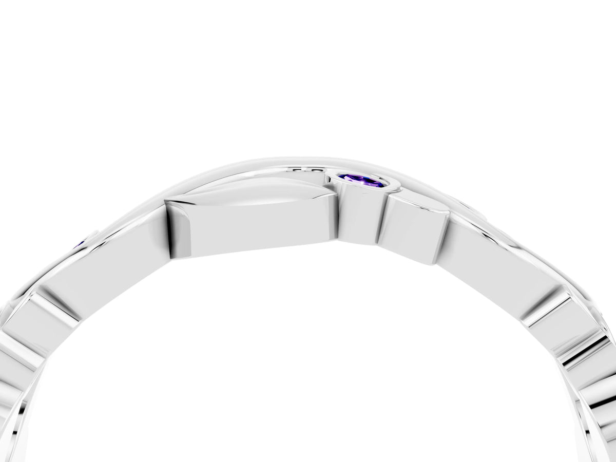 Round Tanzanite Leaf Motif Eternity Band in White gold with Bezel Setting_4