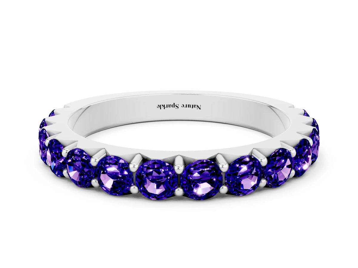 Round Tanzanite Polished Half Eternity Band in Platinum with Classic Prong Setting