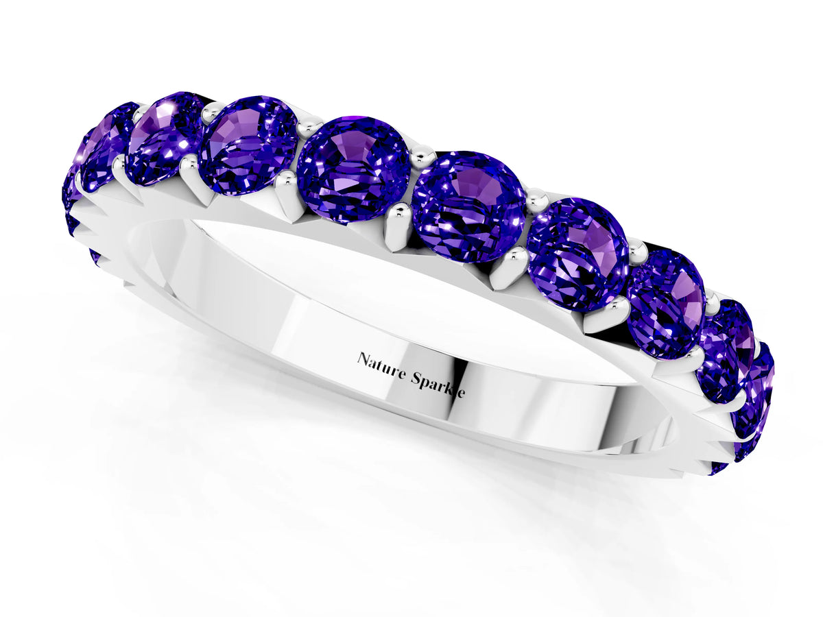 Round Tanzanite Polished Half Eternity Band in Platinum with Classic Prong Setting_1