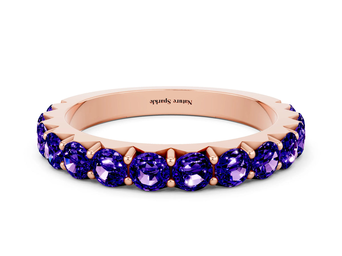 Round Tanzanite Polished Half Eternity Band in Rose gold with Classic Prong Setting