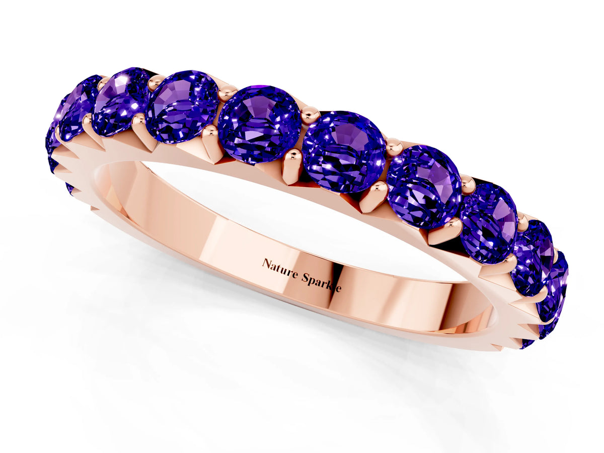 Round Tanzanite Polished Half Eternity Band in Rose gold with Classic Prong Setting_1