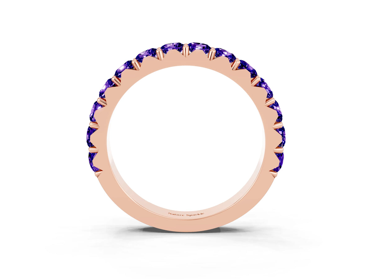 Round Tanzanite Polished Half Eternity Band in Rose gold with Classic Prong Setting_3