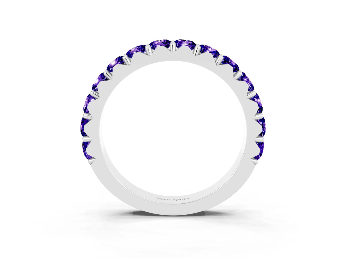 Round Tanzanite Polished Half Eternity Band in White gold with Classic Prong Setting_3