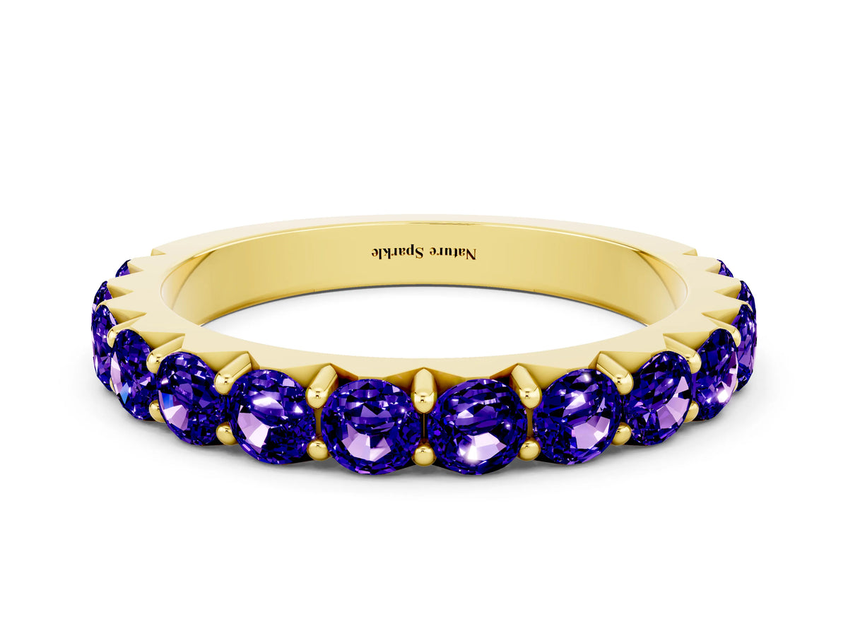 Round Tanzanite Polished Half Eternity Band in Yellow gold with Classic Prong Setting
