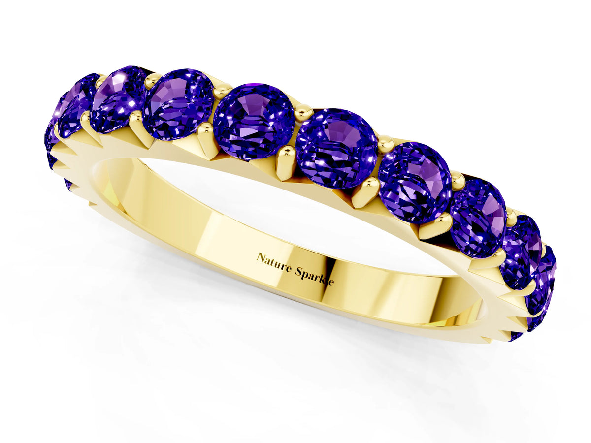 Round Tanzanite Polished Half Eternity Band in Yellow gold with Classic Prong Setting_1