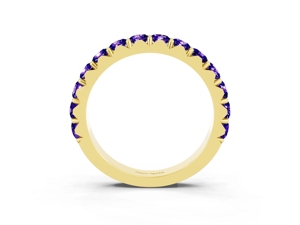 Round Tanzanite Polished Half Eternity Band in Yellow gold with Classic Prong Setting_3