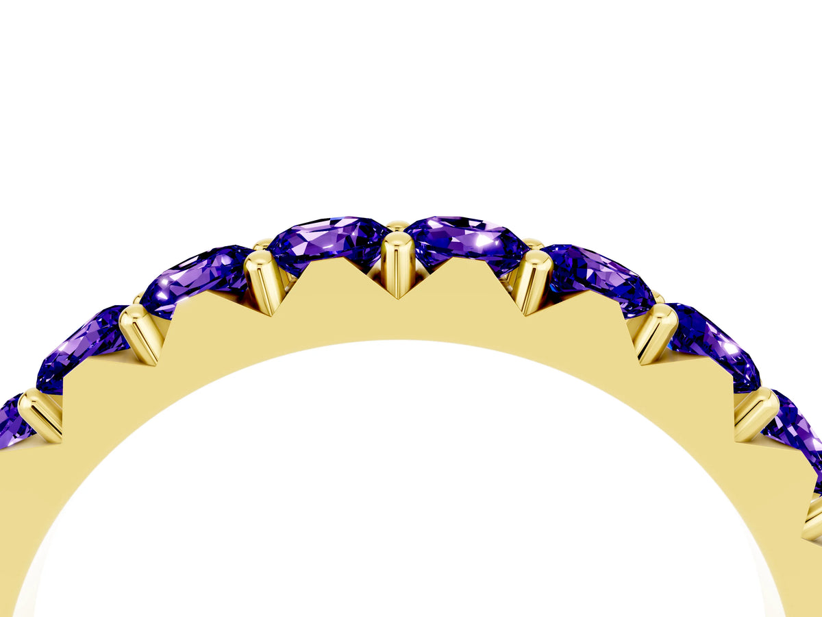 Round Tanzanite Polished Half Eternity Band in Yellow gold with Classic Prong Setting_4
