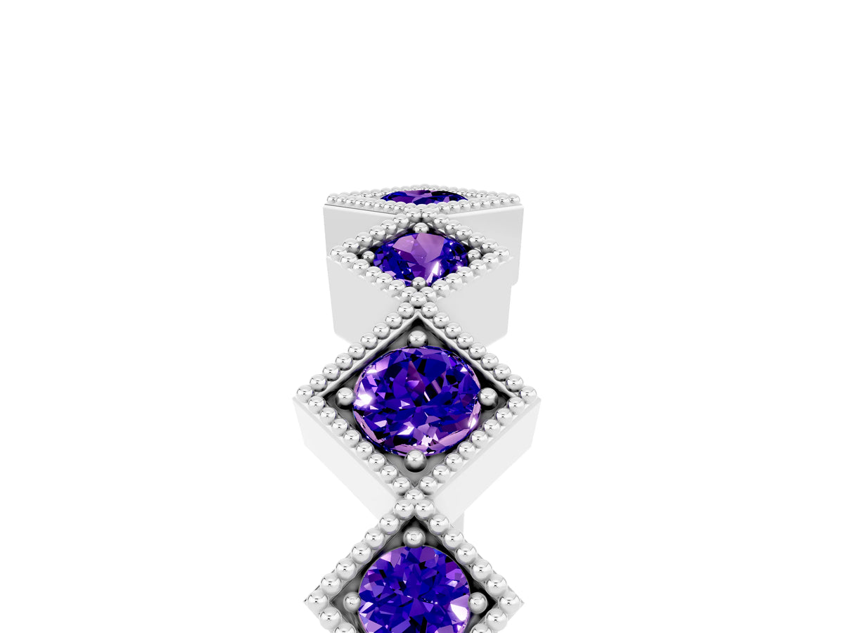 Round Tanzanite Square Bezel Chevron Band in Platinum with Milgrain Detailing_5