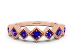 Round Tanzanite Square Bezel Chevron Band in Rose gold with Milgrain Detailing