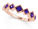 Round Tanzanite Square Bezel Chevron Band in Rose gold with Milgrain Detailing_1