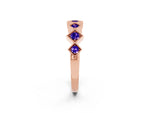 Round Tanzanite Square Bezel Chevron Band in Rose gold with Milgrain Detailing_2
