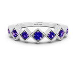 Round Tanzanite Square Bezel Chevron Band in Silver with Milgrain Detailing
