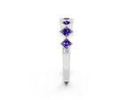 Round Tanzanite Square Bezel Chevron Band in Silver with Milgrain Detailing_2