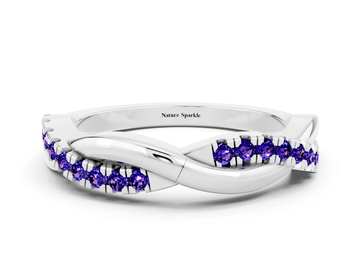 Round Tanzanite Twisted Infinity Band in Silver with Prong Setting