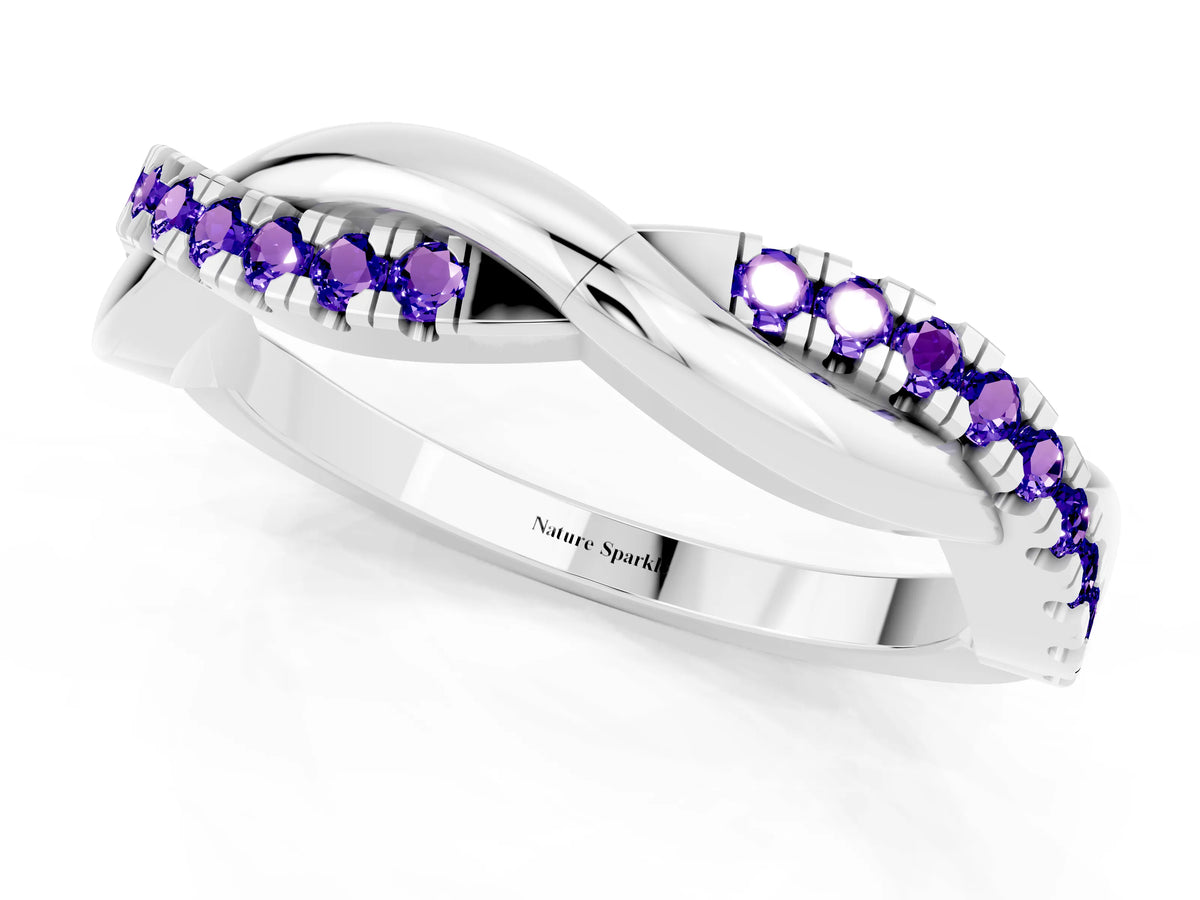 Round Tanzanite Twisted Infinity Band in Silver with Prong Setting_1