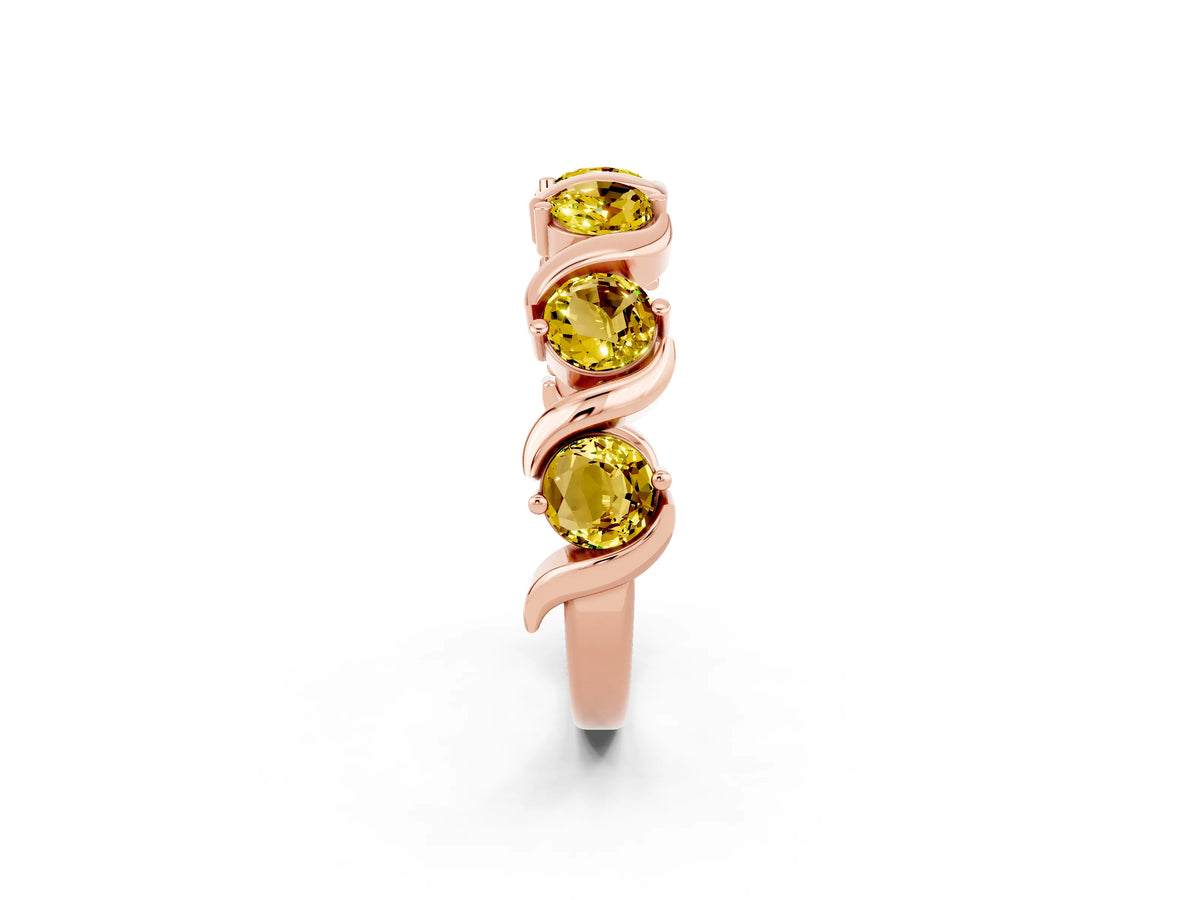 Round Yellow Sapphire Half Eternity Band in Rose gold with Wave Prong Setting_2