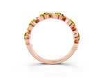 Round Yellow Sapphire Half Eternity Band in Rose gold with Wave Prong Setting_3