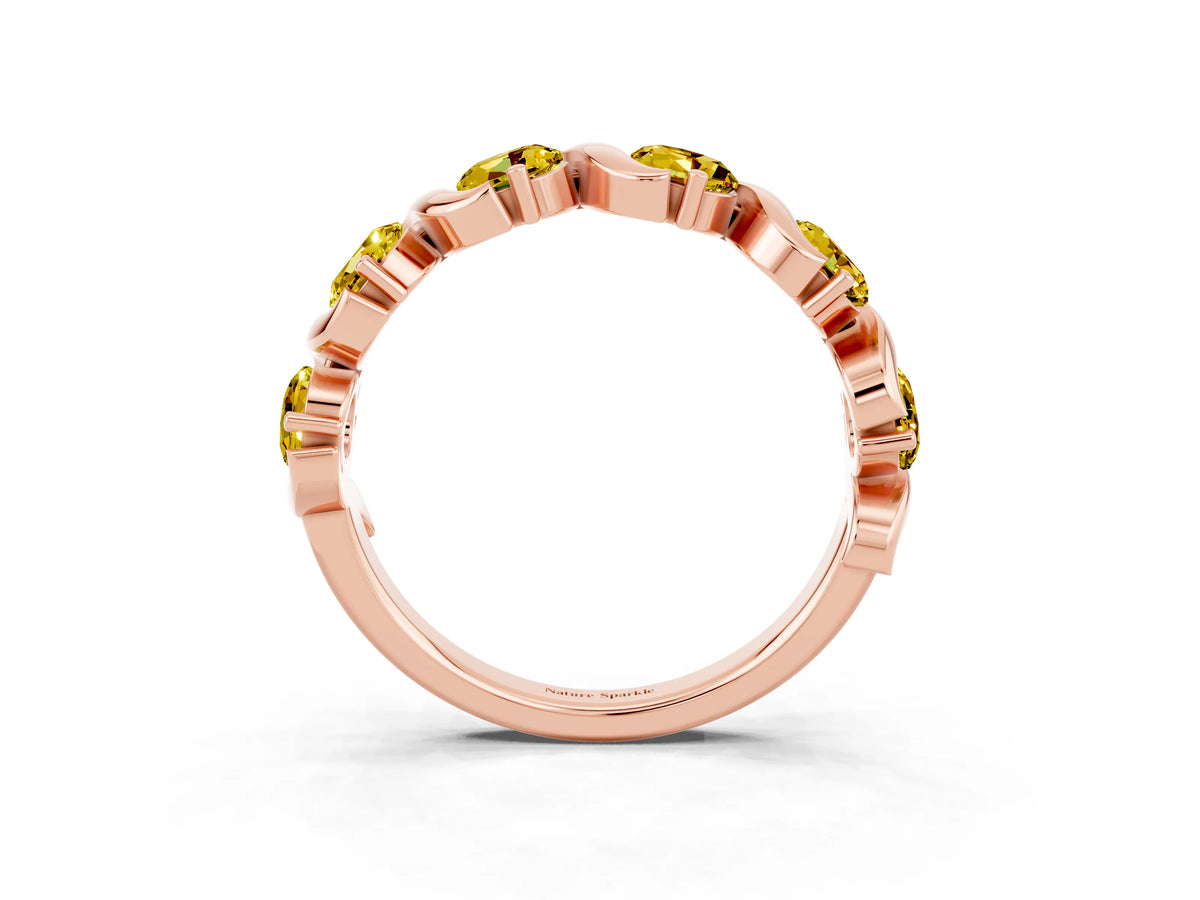 Round Yellow Sapphire Half Eternity Band in Rose gold with Wave Prong Setting_3