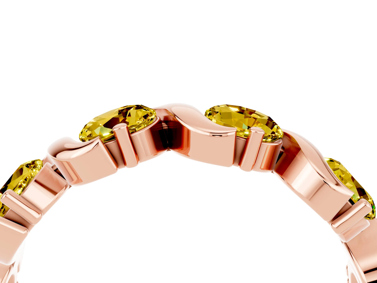 Round Yellow Sapphire Half Eternity Band in Rose gold with Wave Prong Setting_4