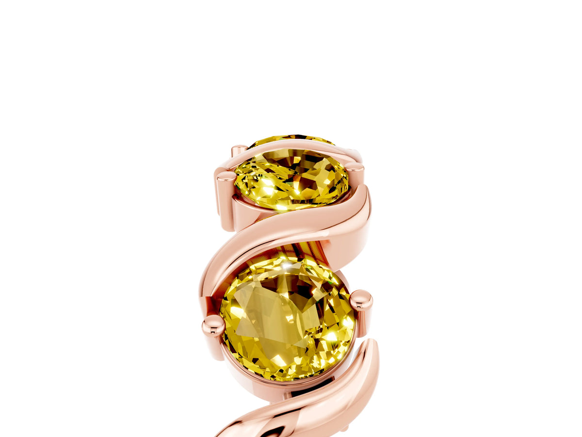 Round Yellow Sapphire Half Eternity Band in Rose gold with Wave Prong Setting_5