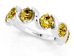 Round Yellow Sapphire Half Eternity Band in White gold with Wave Prong Setting_1