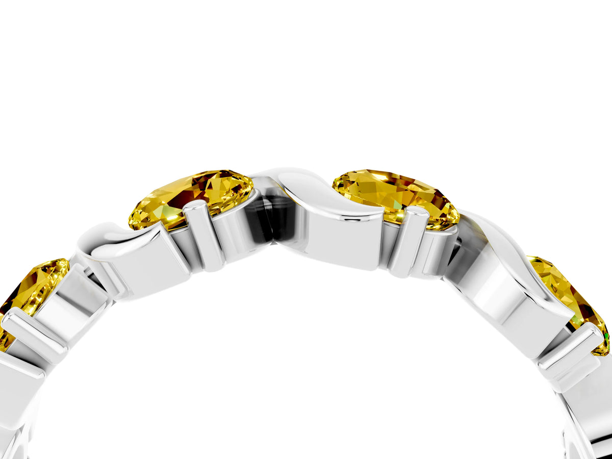 Round Yellow Sapphire Half Eternity Band in White gold with Wave Prong Setting_4
