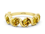 Round Yellow Sapphire Half Eternity Band in Yellow gold with Wave Prong Setting
