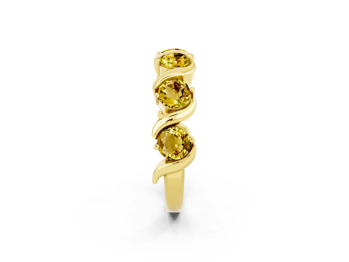 Round Yellow Sapphire Half Eternity Band in Yellow gold with Wave Prong Setting_2