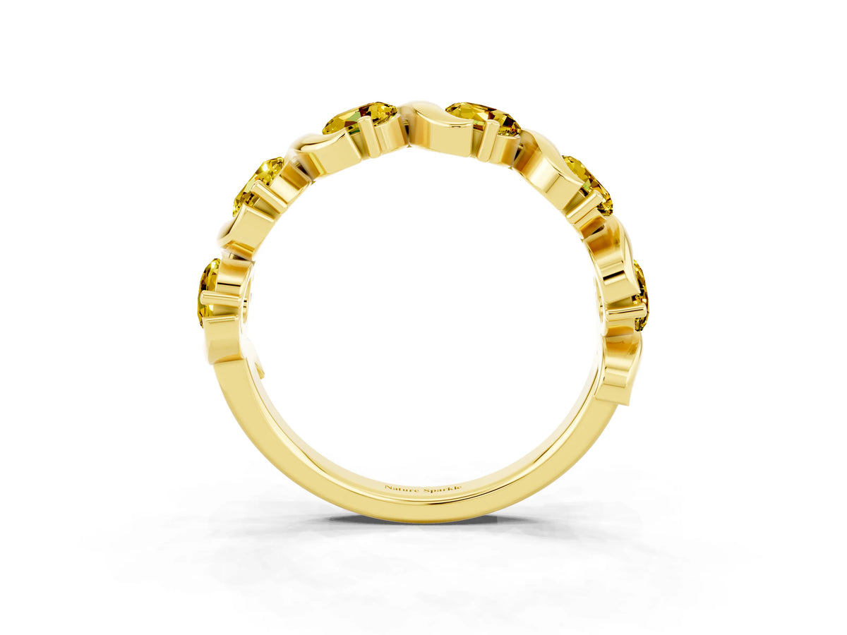 Round Yellow Sapphire Half Eternity Band in Yellow gold with Wave Prong Setting_3